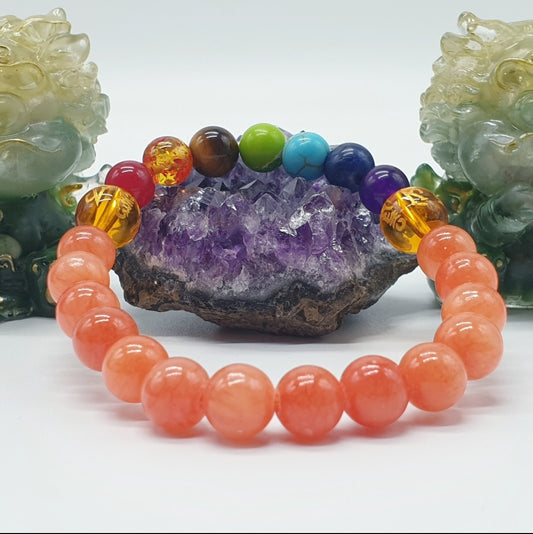 Authentic Natural Apricot Calcite Crush Chakra Lucky Charm Bracelet