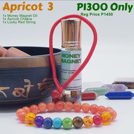 Apricot 3 - Apricot Chakra + Money Magnet Oil + Lucky Red String Bracelet Lucky Charm
