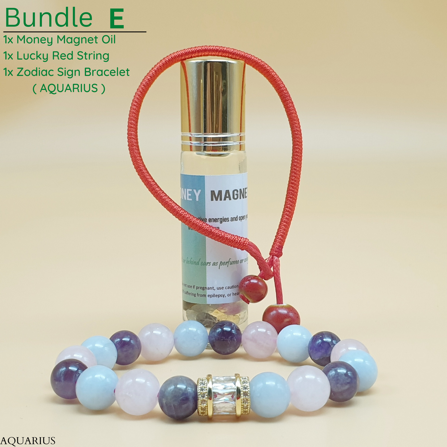 Bundle - E (Zodiac Sign Bracelet + Money Magnet Oil + Lucky Red String)