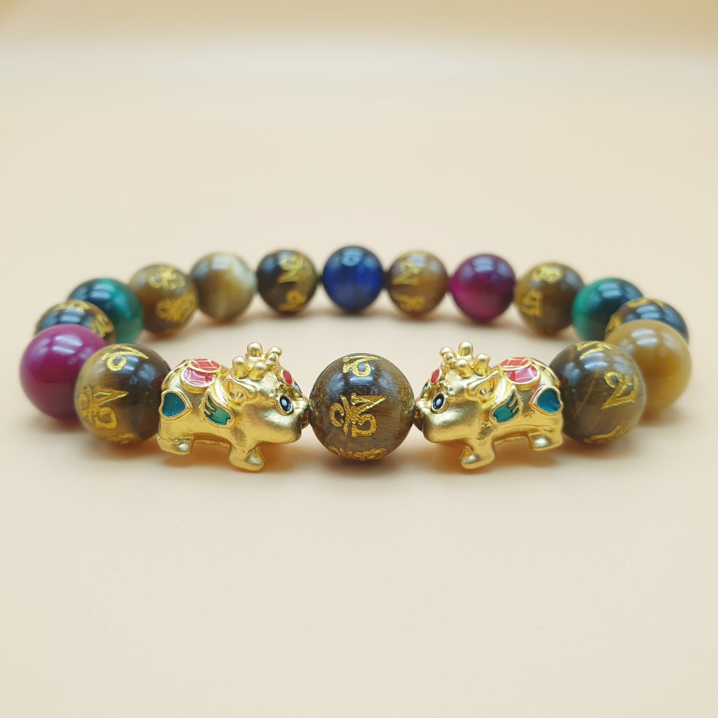 Authentic Multi Colored Tigers Eye Double Piyao