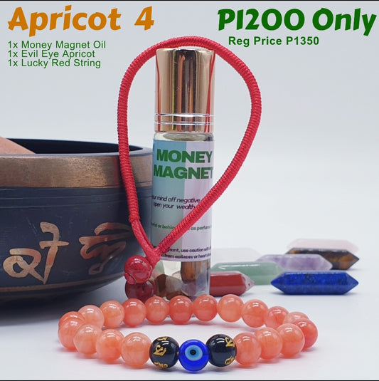 2024 Apricot 4 - Evil Eye Apricot + Money Magnet Oil + Lucky Red String Bracelet Lucky Charm