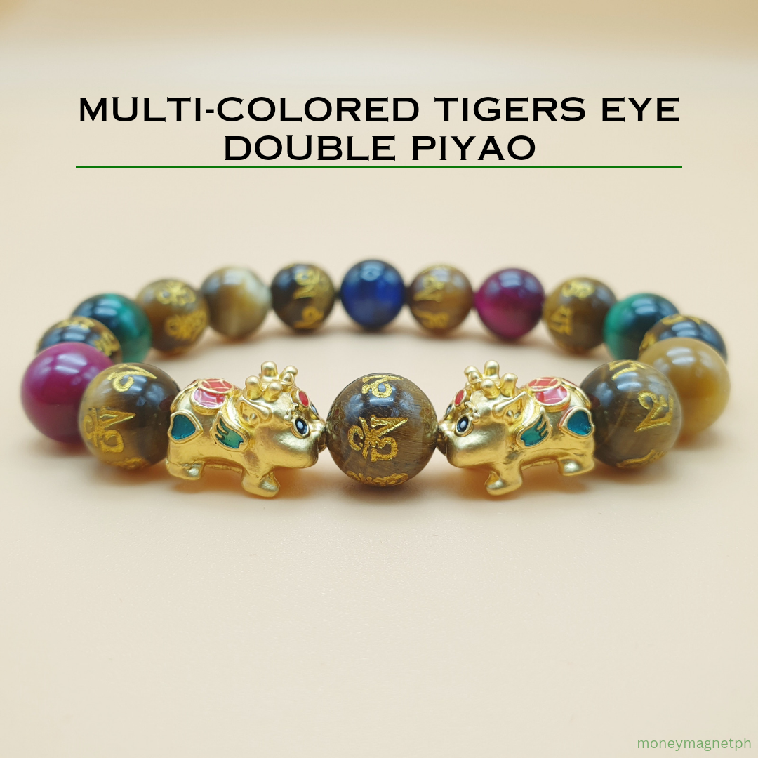 Authentic Multi Colored Tigers Eye Double Piyao