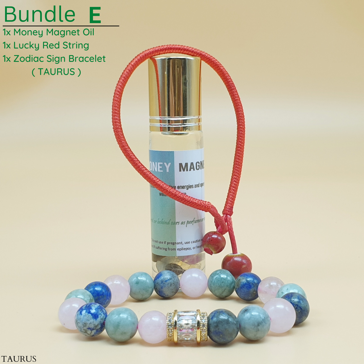 Bundle - E (Zodiac Sign Bracelet + Money Magnet Oil + Lucky Red String)