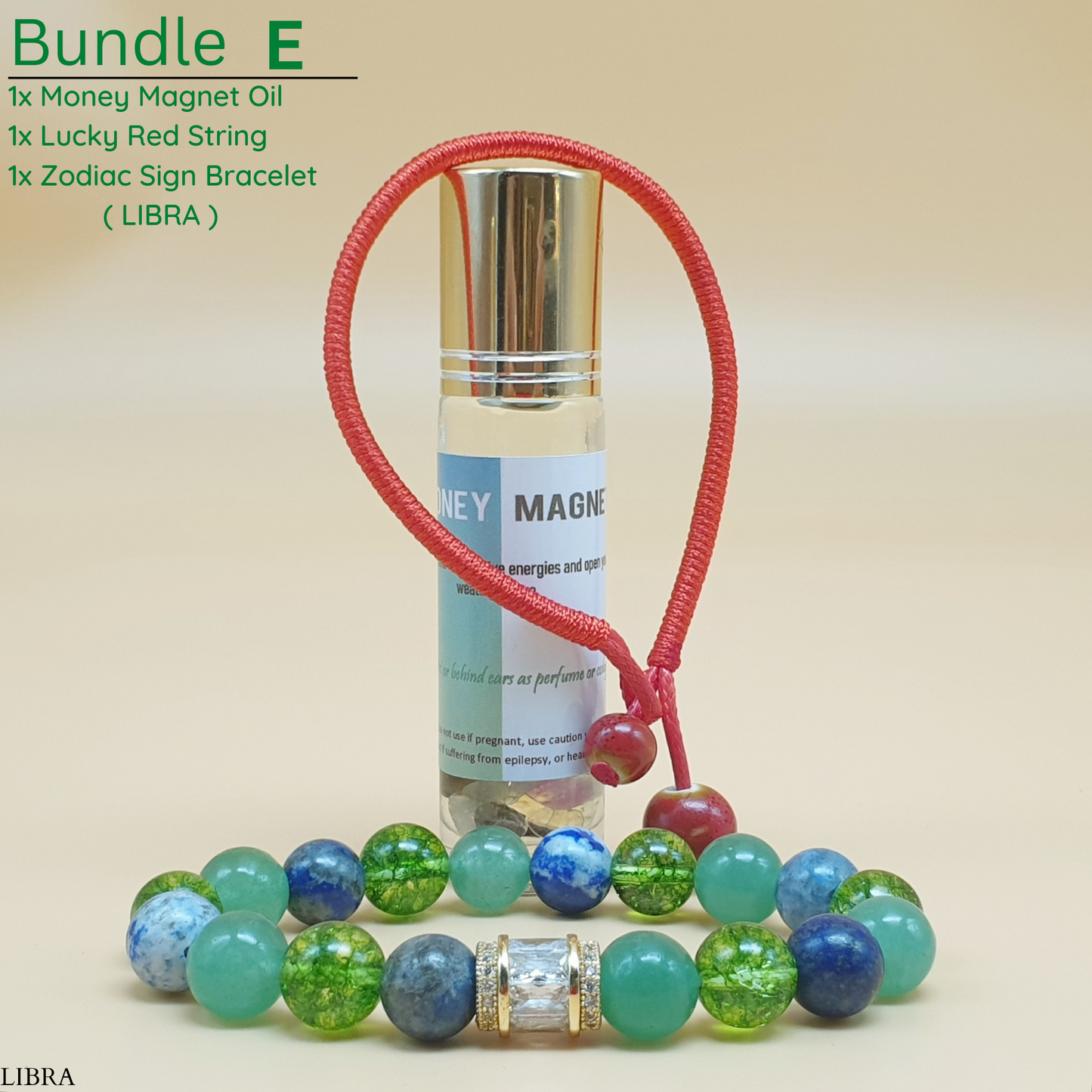 Bundle - E (Zodiac Sign Bracelet + Money Magnet Oil + Lucky Red String)