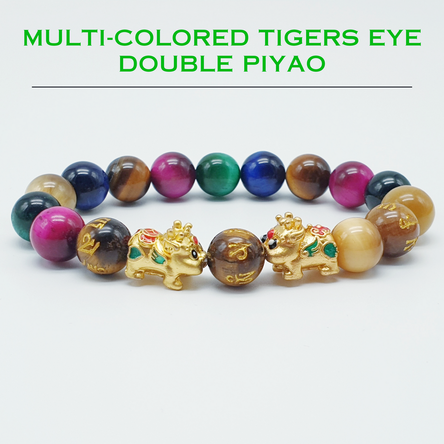 Authentic Multi Colored Tigers Eye Double Piyao